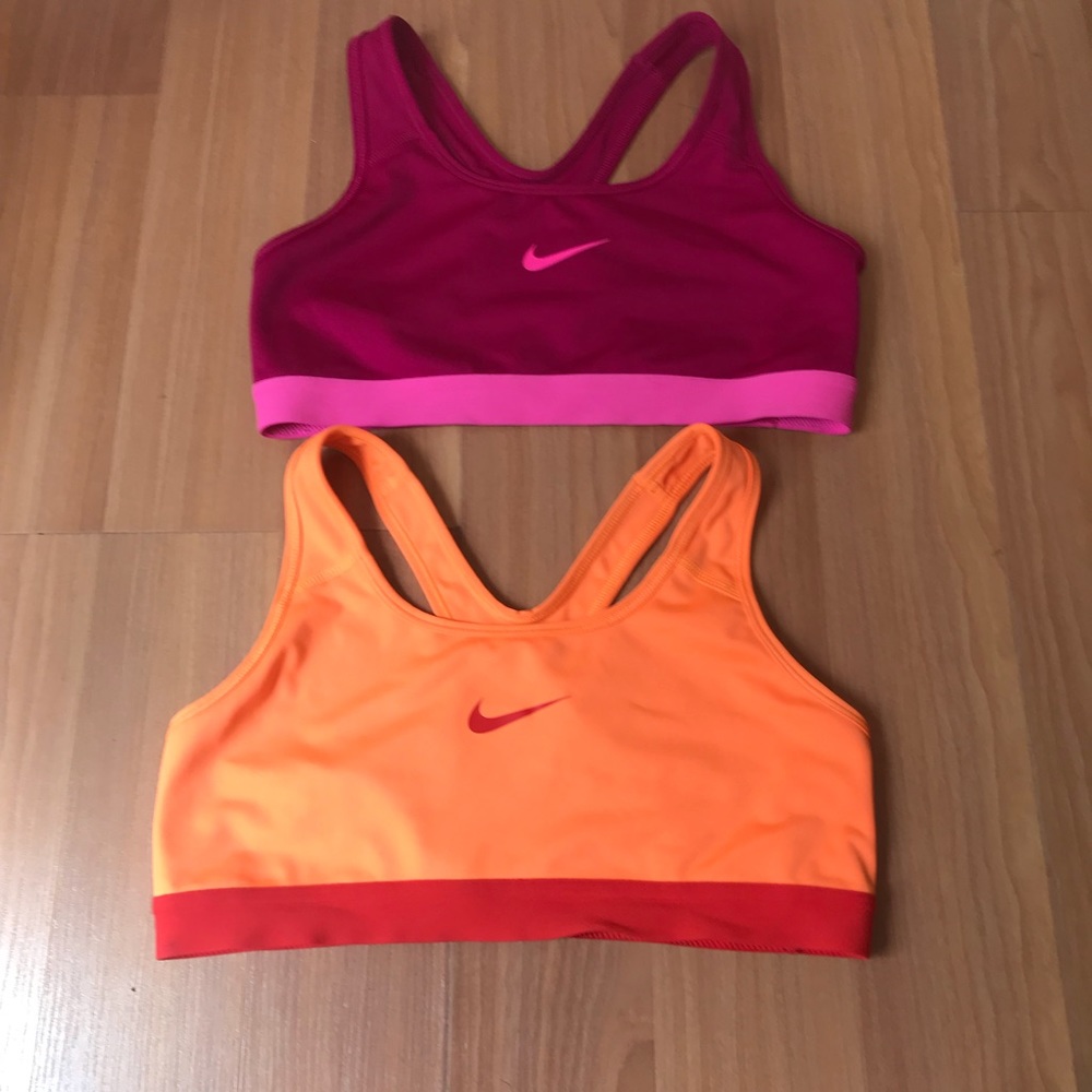 NIKE ORANGE AND PINK MEDUIM SPORTS BRAS